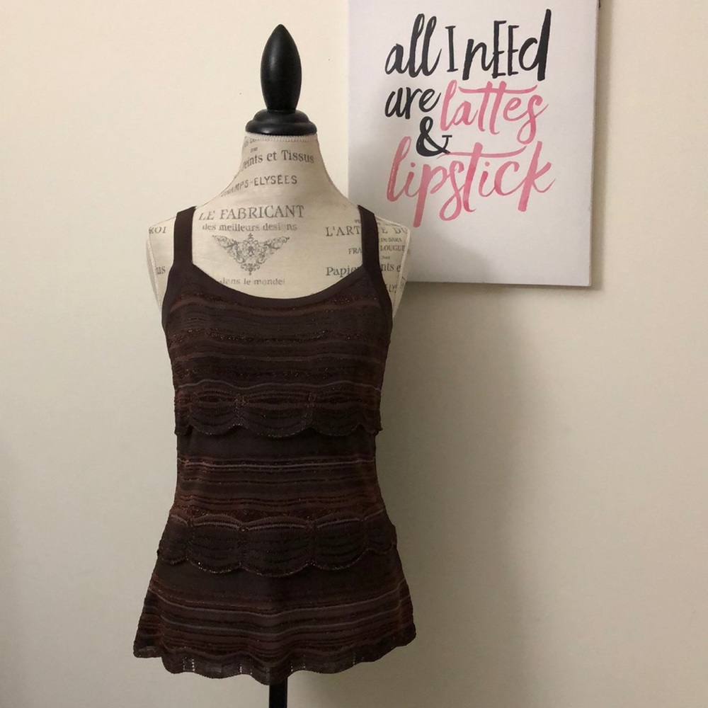 NWT White House Black Market Tiered Brown Blouse